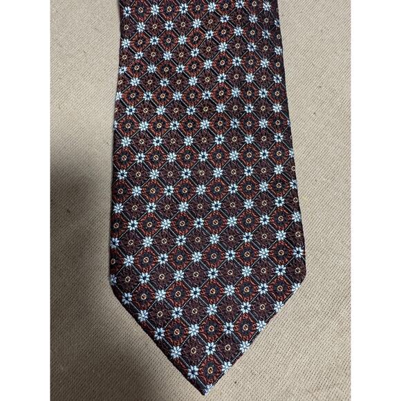 Ermenegildo Zegna Tie Mens Extra Long Brown Blue Silk Woven Geometric Medallion - Picture 2 of 7